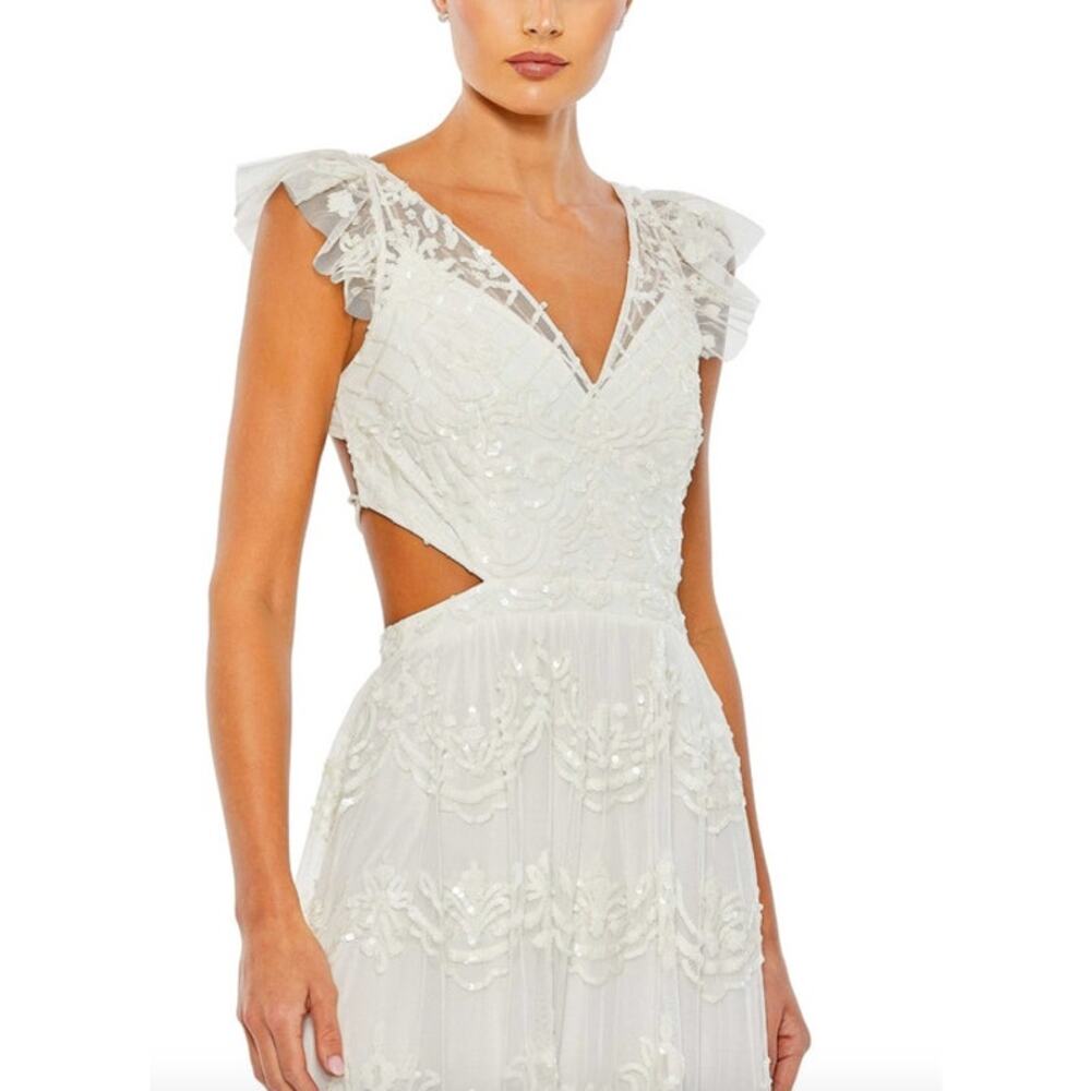 MAC DUGGAL Dress Size 4 Evening Gown White NEW Tiered Ruffle Cap Sleeve Cut Out - Picture 9 of 9
